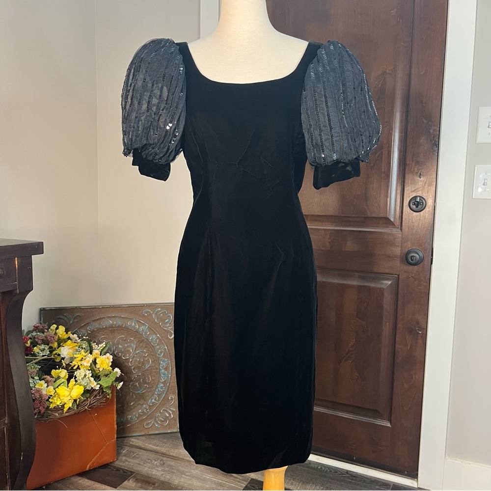 ‘80s Lillie Rubin Velvet Dress with Sequin Sleeves